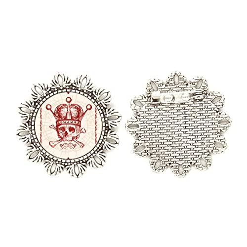 Broche de plata corona roja para cenas de gala y noches de póker