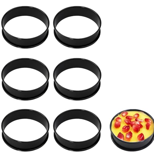 Set of 6 Stainless Steel Crumpet Rings, Non-Stick Tart Rings for Baking Crumpets, Eggs, Pastries, Mousse, and Desserts