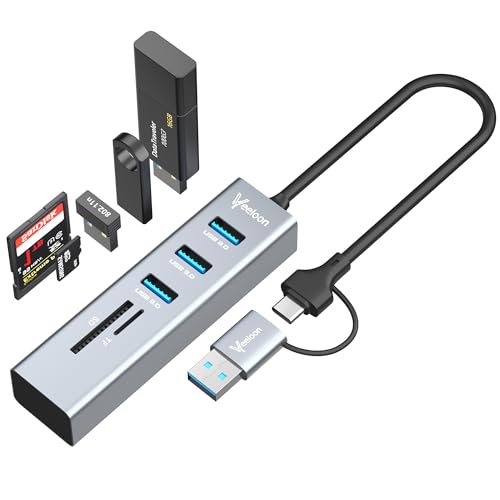 3-Port USB C 3.0 Hub Splitter with USB A Adapter, SD/TF OTG Card Reader, Portable 5 in 1 Multi Ports USB Expander for PC, Laptop, MacBook, Xbox, Flash Drive, HDD, Console,Camera by Veeloon - Used condition - US$4.71