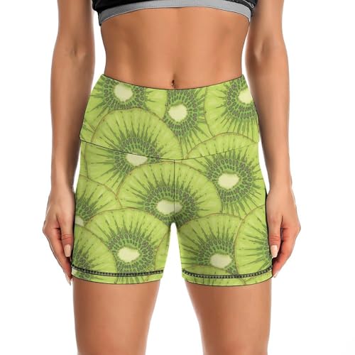 Kiwi Fruit Red Stripe Pattern High Waist Yoga Shorts for Women Athletic Shorts Leggings Running Pants