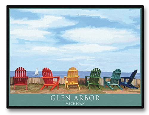 Glen Arbor Michigan Rainbow Adirondack Chairs Sailboat Giclee Archival Canvas Print Wall Art Décor for Home & Office by Artist Joanne Kollman 9" x 12"