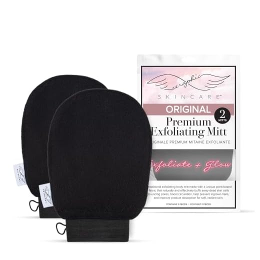 Seraphic Skincare Korean Exfoliating Mitts (2pcs) Microdermabrasion at Home Exfoliating Gloves Visibly Lift Away Dead Skin, Great for Spray Tan Removal or Keratosis Pilaris, Made of 100% Viscose Fiber