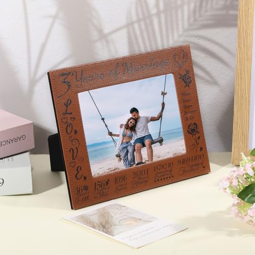 ORIGACH 3 Years of Marriage Engraved Leather Picture Frame - Image 4
