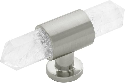 Belwith-Keeler Bijou Aura Collection T-Knob 2-3/4 Inch x 3/4 Inch Satin Nickel with Natural Quartz Finish