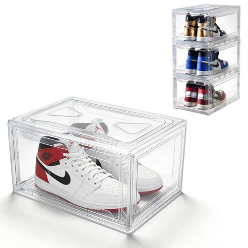 Zolirao Clear Shoe Boxes Stackable – PET Front-Opening Shoe Storage Box, Fully Transparent, Anti-Deformation & Waterproof, Foldable Space-Saving Large Size Fits UK 12 Shoes