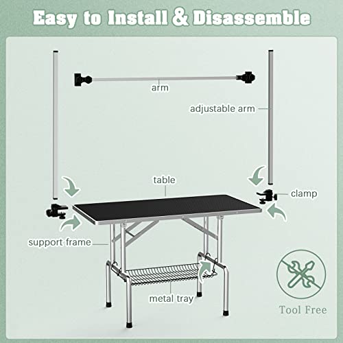 Image of Lyromix 46'' Stainless Steel Pet Dog Grooming Table, Arm /Noose /Tray, Black