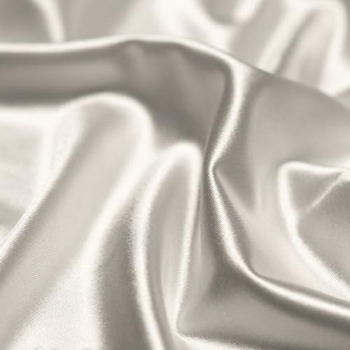 Ice Fabrics 4 Way Stretch Silky Spandex Satin Fabric by The Yard - 60" Wide Shiny Satin Spandex Fabric for Dresses, Active Wear, Yoga Pants, Table Cloth - Thick and Heavy - White - 1 Yard