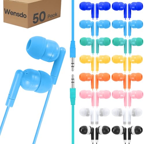 Wensdo 50 Pack Bulk Kids Earbuds for School Classroom...