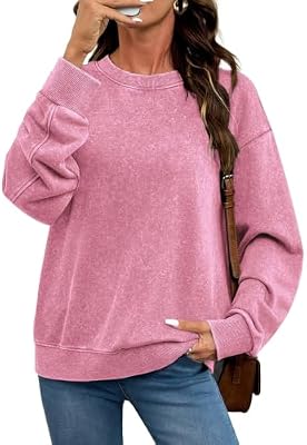 SHEWIN Crew Neck Women's Sweatshirt – Oversized Pink Tee, Size XL