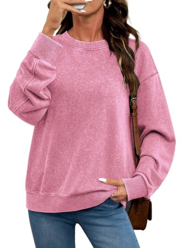 SHEWIN Crew Neck Womens Sweatshirt Oversized Tshirts For Women, Pink,