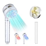 Ducha Hélice Alta Presión LED de 3 Colores, Alcachofa Cabezal Ducha, Ducha de Mano Ahorro de Agua, Alcachofa Ducha para baños niños, turbo con ventilador e 1 Filtro e control de temperatura