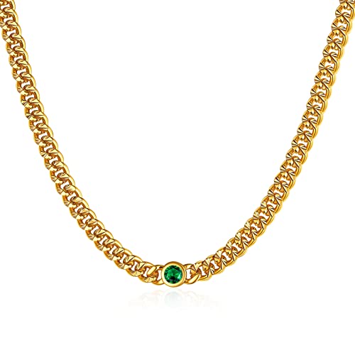 Focalook 18K Gold Plated May Round Birthstone Synthetic Emerald (4Mm) Cz Dainty Choker Necklace | Gold Necklaces Chains For Women #TOP22