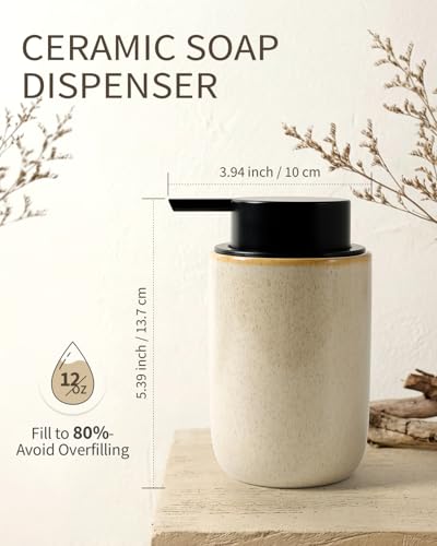 Image of BosilunLife Foam Soap Dispenser - Ceramic Foaming Hand Dispenser for Bathroom Modern Farmhouse Small Soap Dispenser Hand Pump Dispenser for Kitchen Sink (Greige with Speckle, Foam Pump)