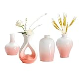 Small Ceramic Vases Decorative 4pcs Pink-White Modern Farmhouse Vase Pottery for Bouquet Pampas Grass Dried Fresh Flowers Kitchen, Bedroom, Bathroom, Entryway, Centerpieces Home Decor Jarrones para