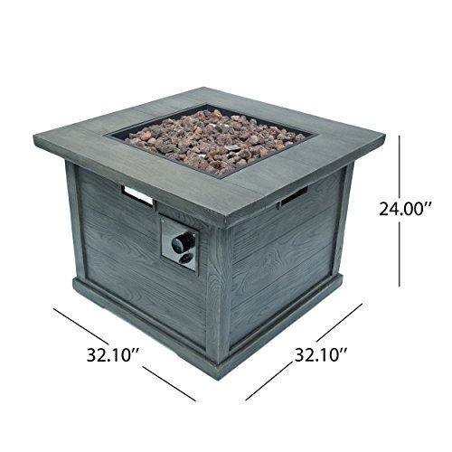 Christopher Knight Home Ellington Outdoor Square Gas Fire Pit, Grey With Wood Pattern #TOP4