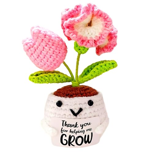 FCXVXCL Flor Artificial de Ganchillo, Ramo de Flores de Ganchillo Terminado a Mano, Ramo de Tulipanes Artificiales, Lindo Pequeñas Plantas en Macetas Hechas Mano para Dormitorio, Balcón, Oficina
