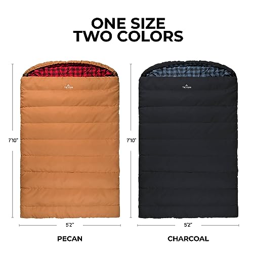 Teton Sports Bridger Canvas Mammoth 20˚F Degree Double Sleeping Bag - Queen-Sized Cold-Weather With Full-Length Zippers - Double-Layer 2-Person Camping Accessory For Car & Tent Campers, Pecan #TOP1