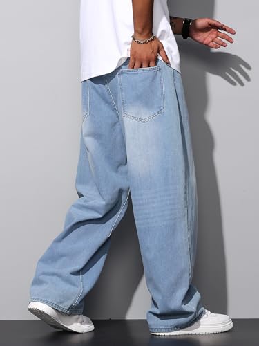 Image of DFGIGT Mens Baggy Jeans Wide Leg Denim Pants Y2k Loose Fit Streetwear | Hip Hop,Vintage 2000s,Jinco Jeans,Straight Leg,5 Pockets