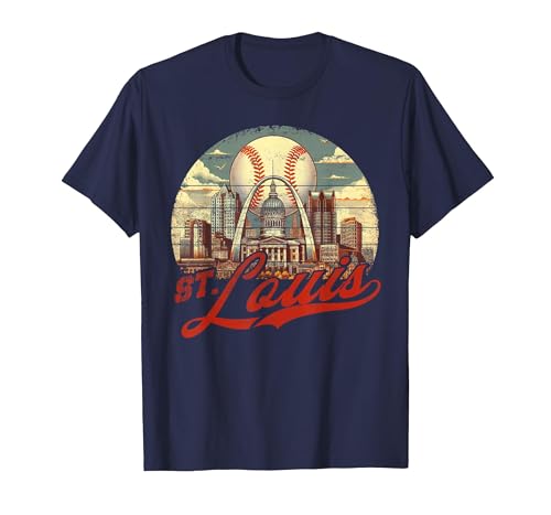 Vintage St. Louis Baseball American US Flag T-Shirt, Men, Navy Blue, X-Large