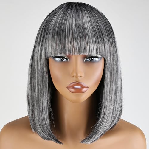 X-TRESS short Gray Salt highlight bob Wig 10s ready to