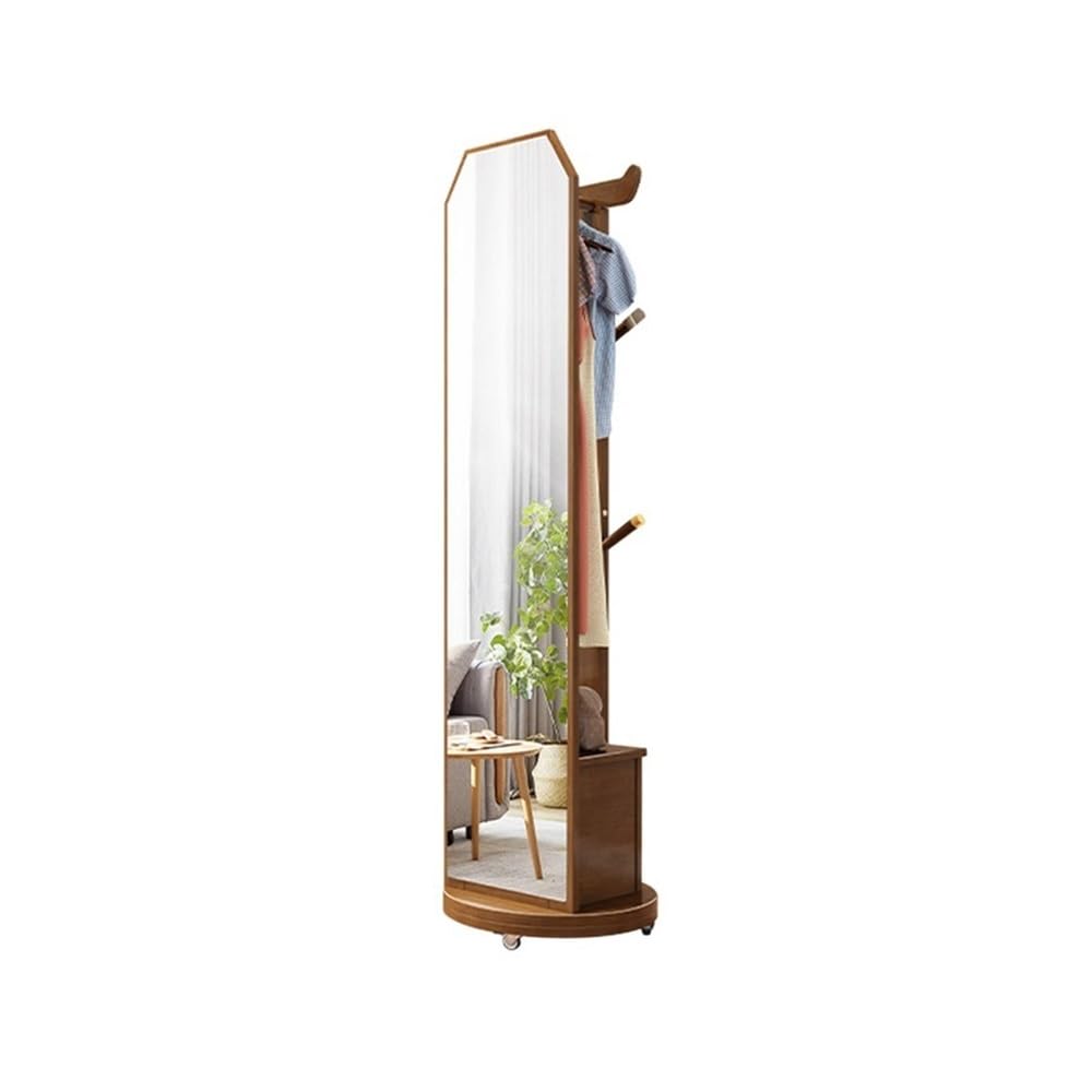 AILIUXIAOYAN Coat Rack Solid Wood Floor Coat Rack Clothes Hanger with Drawer Storage Cabinet Rack Entrance Porch Floor Clothes Hanger Removable Full-body Mirror(Walnut)