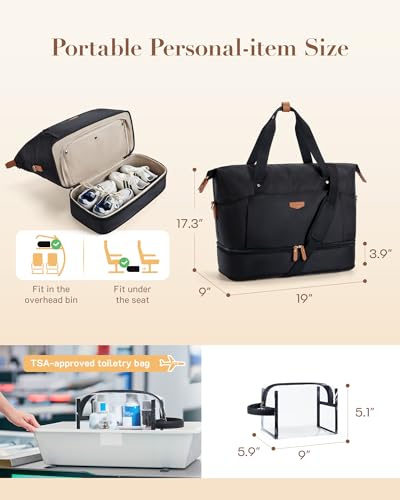 Missnine Weekender Bag for Women, Foldie Travel Bag Expandable with Shoes Compartment Travel Duffel 50L Carry on Overnight Gym - Thumbnail 5