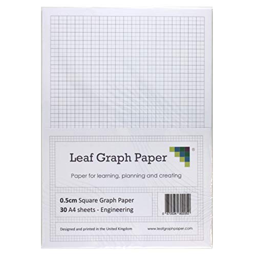 A4 Graph Paper 5mm 0.5cm Squared Engineering - 30 Loose-Leaf Sheets - Grey Grid
