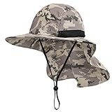 SUN CUBE Sun Hat for Men, Wide Brim Fishing Hat Neck Flap Cover Men Women, Hiking Safari, UV Sun Protection Summer Gardening Beach Camping UPF 50+, Camo Gray