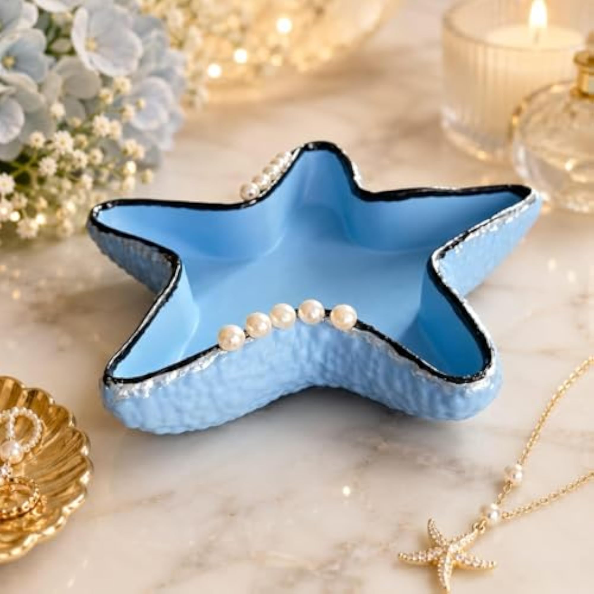 Starfish Shaped Ceramic Jewellery Tray, Nautical Ocean Theme