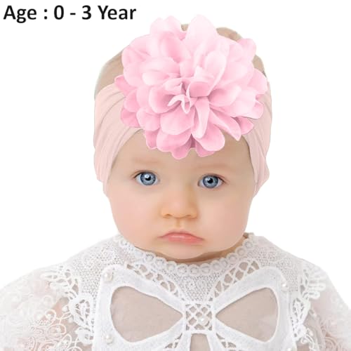 Image of SYGA Baby Headbands Nylon Flower Soft Stretchable Hairband for Newborn Infant Toddler Kids For 0-3 Year - Cream Pink