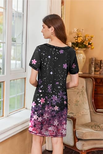 Image of Ekouaer Nightgowns for Women Short Sleeve Sleep Shirts V Neck Nightshirts Soft Sleepshirt Caual T Shirt Sleepdress