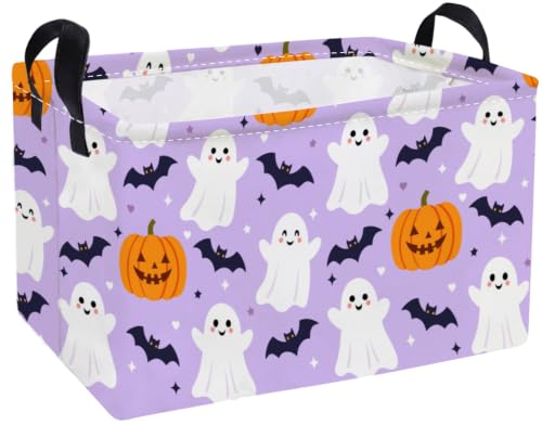 Image of Essme Rectangular Halloween Baskets,Ghost Storage Box,Cute Basket for Kids Room Decor, Book Bins,Shelf Basket.(Purple Halloween