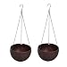 Hanging Basket Rattan Plastic Flower Pot Round Resin Garden Hanging Planter for Indoor Outdoor Plants 2 Pack Brown