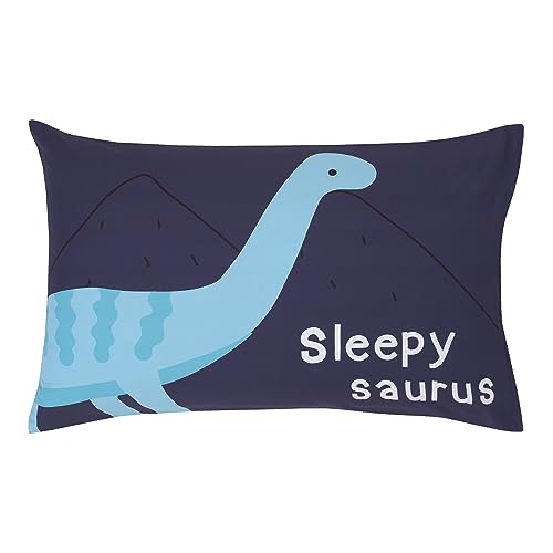 Image of Everything Kids Dinosaur Navy, Gray, and Orange Sleepy Saurus 4 Piece Toddler Bed Set - Comforter, Fitted Bottom Sheet, Flat Top Sheet, and Reversible Pillowcase