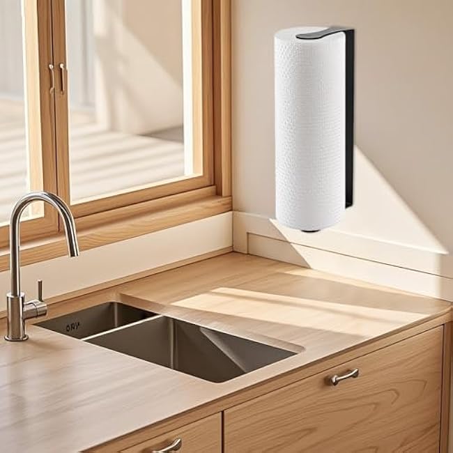 Under Cabinet Paper Towel Holder, Stainless Steel Paper Towel Holder ¨C Wall Mount or Under Cabinet Mount Paper Roll Holder for Kitchen & Bathroom (Black)