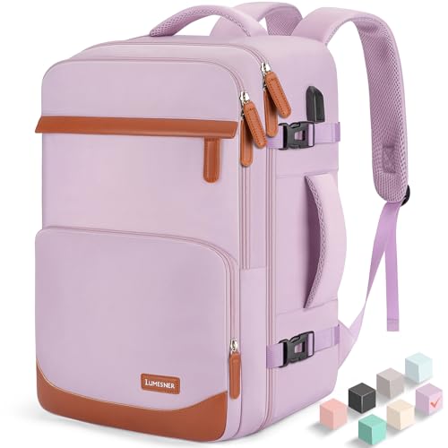 Velaybor Mochila de viagem de 40 L com porta de carregamento USB | Bolsa de mão à prova d'água | Mochila para laptop empresarial para homens e mulheres, Roxa, G