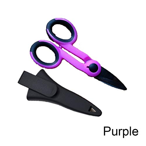 DINGWEN 1 Juego de Tijeras de Pesca y Caja de Almacenamiento de Trenza línea señuelo Cortador 14 cm Mini Fish Uso Tijeras Multifuncional portátil Herramientas de Pesca, Morado