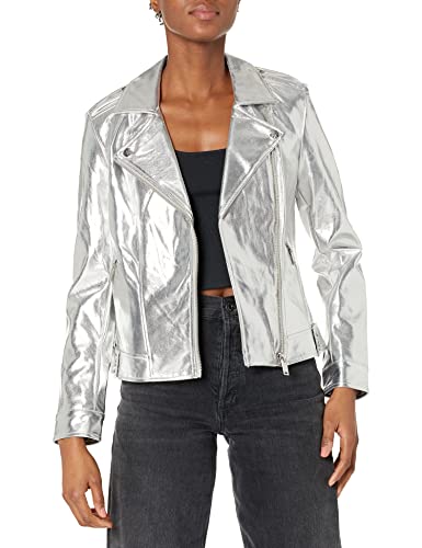 Karl Lagerfeld Paris Women's Long Sleeve Moto Sportswear Jacket, Silver, Large #TOP15