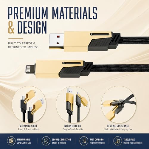 Image of 120W 4-in-1 Fast Charging Braided Universal Cable, USB-A to I, USB-A to Type-C, Type-C to Type-C & Type-C to I, Compatible with iPhone, Samsung Galaxy, OnePlus, Xiaomi & Android Devices