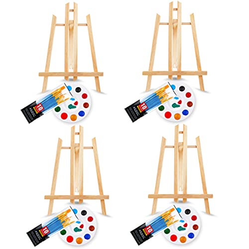 Image of AROIC 48 PCS Painting Set with Easels, 4 PCS Wood Easels, 4 Packs of 40 Brushes