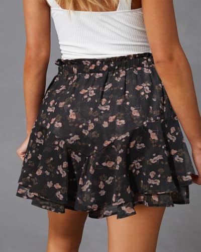 Image of Aoudery Flowy Shorts for Women Casual Boho Floral Skorts Ruffle Mini Skirts Running Tennis Butterfly Chiffon Shorts