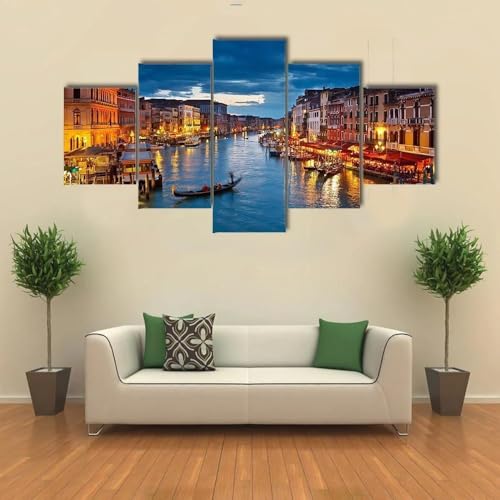 Cadre decoration murale Venise 5 parties : tableau salon et chambre grand format