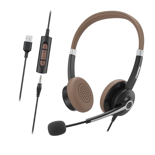 Conambo USB Wired Headset with Microphone for PC Laptop, Professional Computer Headset with Superior Sound for Calls, in-Line Controls, 3.5mm Jack/USB-A Connection, All-Day Comfort Design