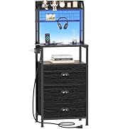 Furologee Black Nightstands with Charging Station and LED Lights