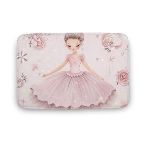 Bath Mat Ballerina Girls Bathroom Rugs Cute Girl Princess Ballerina Dancer Skirt Gymnastic Foam Indoor Doormat Front Door Welcome Mat for Room Entryway Floor Kitchen Non Slip Shower Mat 16