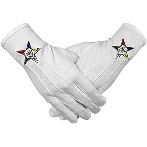 deDecoml Masonic Cotton Gloves With Order of the Eastern Star Embroidered Cover
