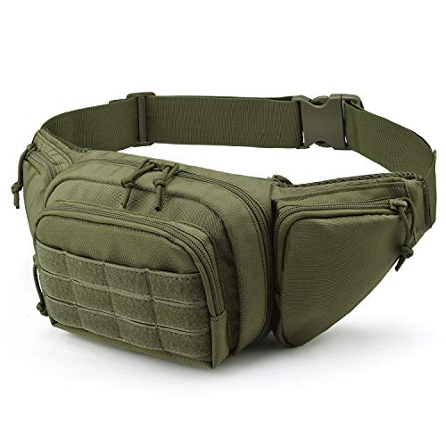Tactical Fanny Pack Gun Holster for Men Adjustable Waist Bag Zippered Pockets Everyday Hip Pouch for Workout Travel Outdoor Running Hunting (Army Green)