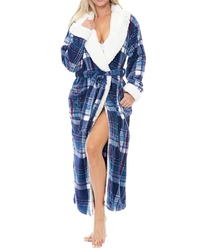 Alexander Del Rossa Sherpa Robes for Women Long, Womens Robes Long Hooded Bathrobes for Women, Plus Size Robe