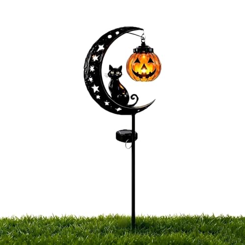 Luz solar de jardín para Halloween con silueta de gato negro y calabaza LED