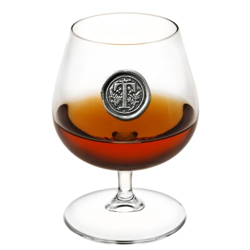 English Pewter Company 14.5oz Brandy Cognac Snifter Glass with Monogram Initial - Personalised Gift with Your Choice of Initial (T) [MON220]